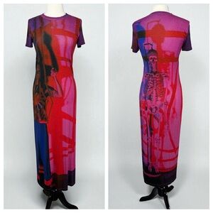 Rachel Comey Dress – Medium, Avant Garde Art Wear, Bodycon Maxi, Pink Graphic